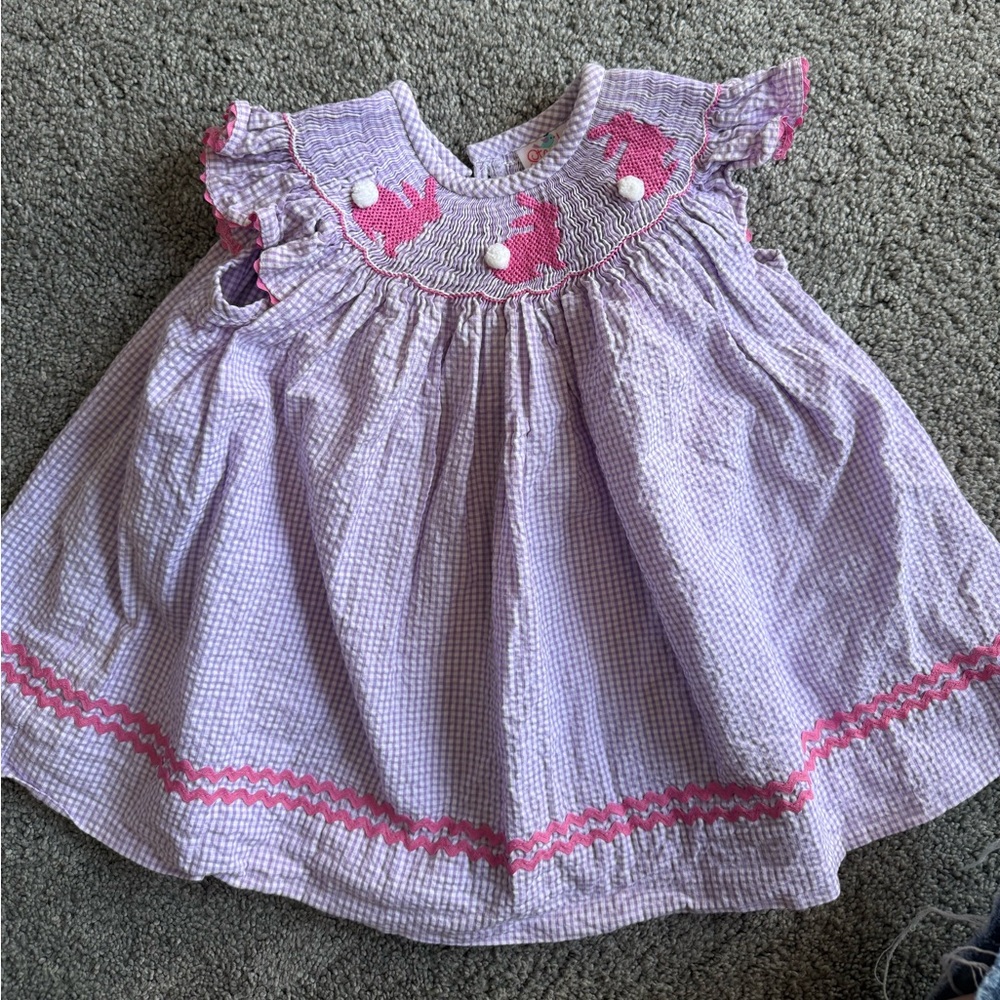 Smocked gingham bunny dress